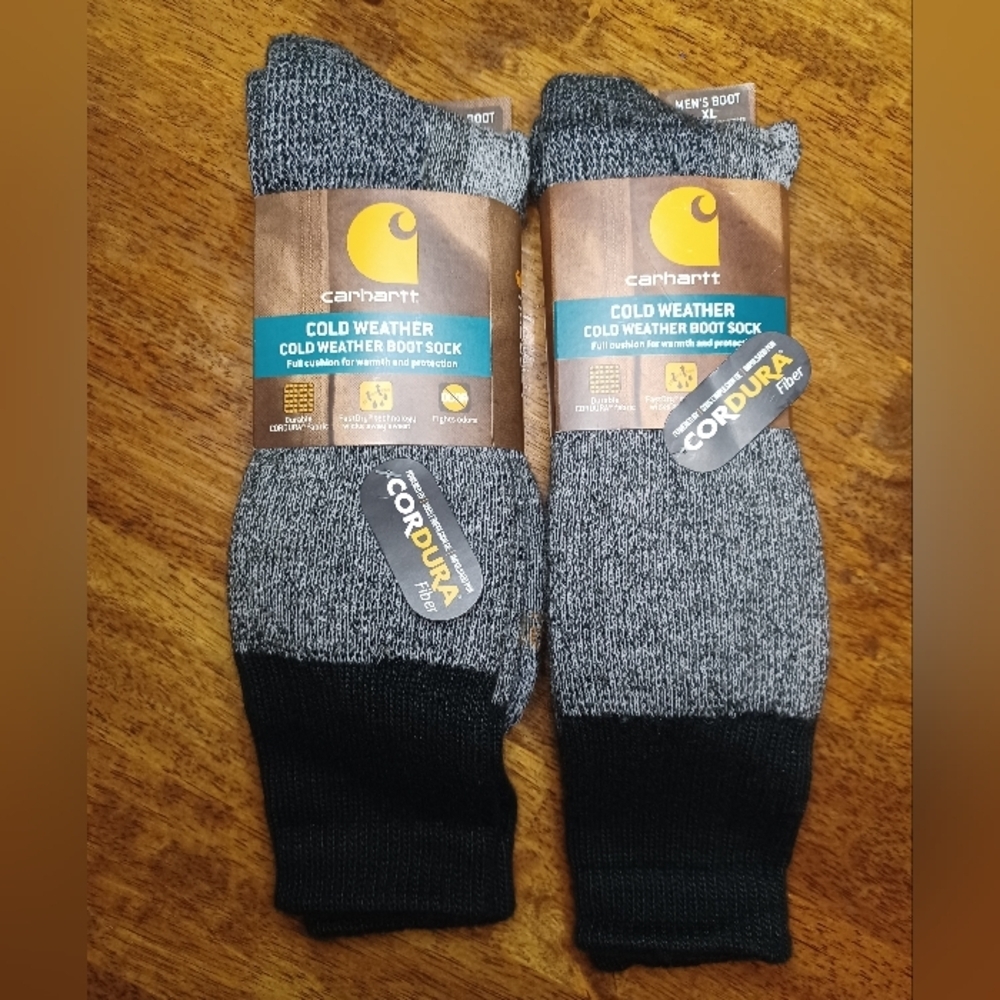Carhartt Men's Gray and Black Cold Weather Boot Socks 2 Pairs